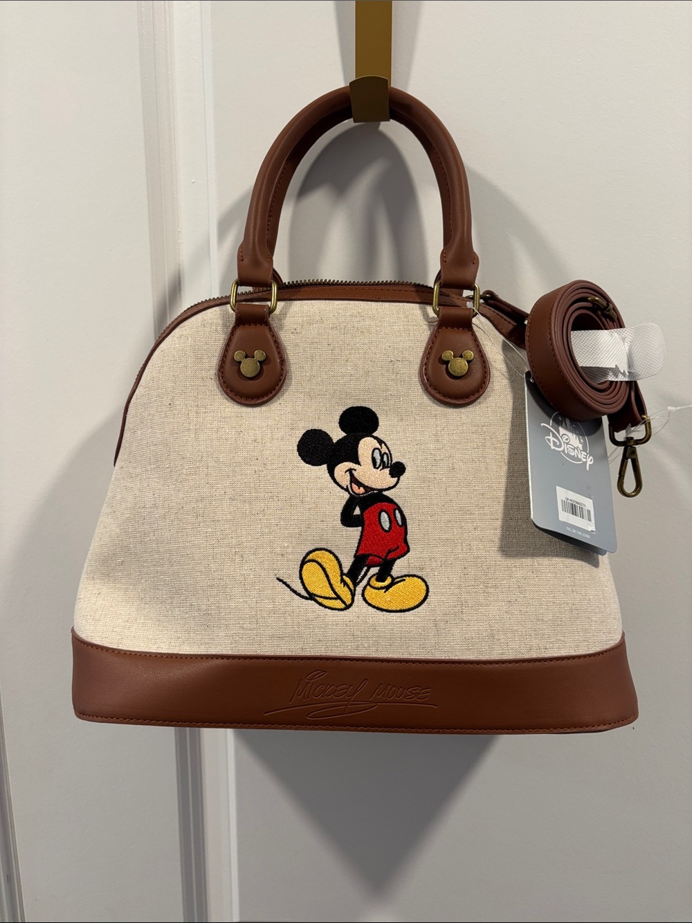 Disney Mickey Mouse Satchel Bag - Beige & Brown with Yellow Accent - Picture 1 of 7